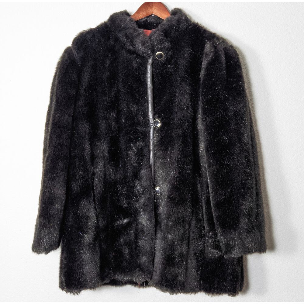Source Unknown Faux Fur Coat Size L Black Chic Elegant Evening Luxe